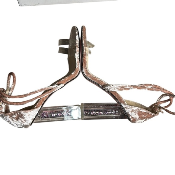 Qupid pink crushed velvet 4” square glitter heels. Clear ,sheer at toes,EC ,box - Picture 7 of 12